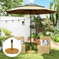 Outsunny Patio Umbrella Base Holder, Outdoor Umbrella Base with Adjustable Pads, Heavy Duty Patio Umbrella Stand Base for Garden, Poolside, Nature Wood(m-7)