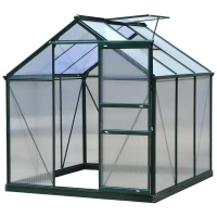 Outsunny 6.2' x 6.3' x 6.6' Clear Polycarbonate Greenhouse, Large Walk-In Green House Garden, Plants Grow, Galvanized Sheet  Frame w/ Slide Door(m-2)