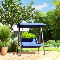 Outsunny 2-Seater Outdoor Porch Swing with Adjustable Canopy, Patio Swing Chair for Garden, Poolside, Backyard, Dark Blue(m-10)