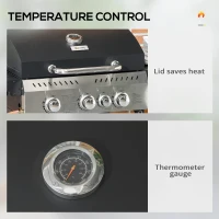 Outsunny 38,000 BTU Propane Gas Grill BBQ Cart with 3 Main Burners, 1 Side Burner, with Warming Rack, Side Prep Tables, Black(m-5)