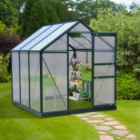 Outsunny 6.2' x 6.3' x 6.6' Clear Polycarbonate Greenhouse, Large Walk-In Green House Garden, Plants Grow, Galvanized Sheet  Frame w/ Slide Door
