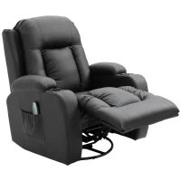 HOMCOM Vibration Massage Recliner Chair for Living Room with Heat,  Swivel Single Sofa, Modern PU Leather Manual Reclining Chair with Footrest, Black(m-11)