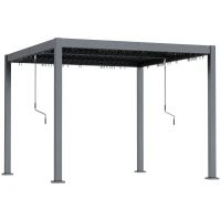 Outsunny 10' x 10' Louvered Pergola with Adjustable Metal Roof and Aluminum Frame, Outdoor Hardtop Gazebo with Drainage System(m-11)