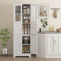 HOMCOM Freestanding Bathroom Cabinet with Glass/Louvred Doors, Tall Bathroom Storage Cabinet with Adjustable Shelf, White(m-8)