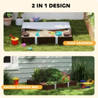 Qaba Kids Sandbox with Cover, 4 Corner Seats, Bottom Liner for Backyard, Garden, Outdoor, 47" x 47" x 9", Dark Brown(m-7)