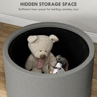 HOMCOM Round Coffee Table, End Table with Hidden Storage and Tray Top, Linen Upholstered Footrest for Living Room(m-5)