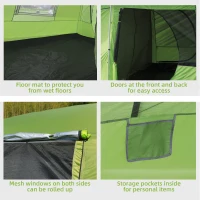Outsunny Tunnel Tent Camping Shelter w/ Porch, Two Rooms, Lamp Hook, Portable Carry Bag, Green(m-6)