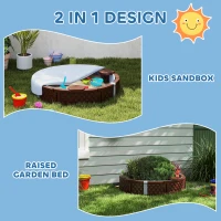 Qaba 47" Round Kids Sandbox with Cover, 3 Seats, Waterproof Bottom Liner, for Backyard, Lawn, Garden, Beach, Patio, Brown(m-9)