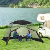 Outsunny 10 x 10 ft Canopy Screen Tent, Outdoor Screen House Camping Gazebo with Portable Carry Bag for 4-6 People, Black(m-1)