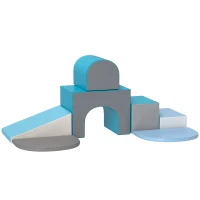 Qaba 7 Piece Indoor Soft Play for Toddlers Climb and Crawl - Blue/ Grey(m-2)
