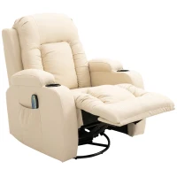 HOMCOM Vibration Massage Recliner Chair for Living Room with Heat,  Swivel Single Sofa, Modern PU Leather Manual Reclining Chair with Footrest, Cream White(m-11)