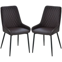 HOMCOM Upholstered Kitchen Chairs, Modern Dining Chairs Set of 2 with Diamond Tufting and Steel Legs for Dining Room, Dark Brown(m-11)