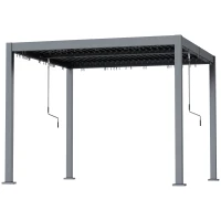 Outsunny 10' x 10' Louvered Pergola with Adjustable Metal Roof and Aluminum Frame, Outdoor Hardtop Gazebo with Drainage System(m-2)