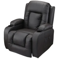 HOMCOM Vibration Massage Recliner Chair for Living Room with Heat,  Swivel Single Sofa, Modern PU Leather Manual Reclining Chair with Footrest, Deep Brown(m-11)