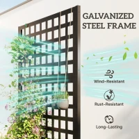 Outsunny Galvanized Raised Garden Bed Planter Box with Trellis for Climbing Plants, Vegetable, Vines, 35" x 16" x 70", Black(m-4)