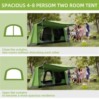 Outsunny Tunnel Tent Camping Shelter w/ Porch, Two Rooms, Lamp Hook, Portable Carry Bag, Green(m-4)