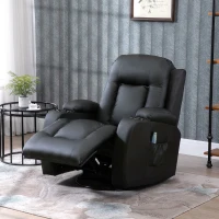 HOMCOM Vibration Massage Recliner Chair for Living Room with Heat,  Swivel Single Sofa, Modern PU Leather Manual Reclining Chair with Footrest, Black(m-10)