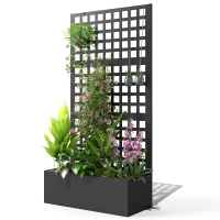 Outsunny Galvanized Raised Garden Bed Planter Box with Trellis for Climbing Plants, Vegetable, Vines, 35" x 16" x 70", Black(m-1)