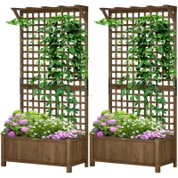 Outsunny Wood Planter with Trellis for Vine Climbing, Raised Garden Bed, Privacy Screen for Backyard, Patio, Deck, Coffee(m-2)