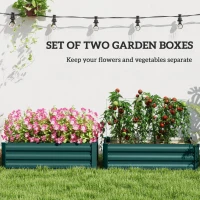 Outsunny Set of 2 Galvanized Raised Beds for Garden, Outdoor Planter Box for Flowers, Herbs and Vegetables, Green(m-4)