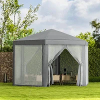 Outsunny Hexagon Party Tent, Patio Gazebo with Netting Mesh, Dark Grey(m-8)