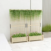 Outsunny Wood Planter with Trellis for Vine Climbing, Raised Garden Bed, Privacy Screen for Backyard, Patio, Deck, Natural Wood(m-9)