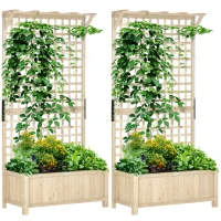 Outsunny Wood Planter with Trellis for Vine Climbing, Raised Garden Bed, Privacy Screen for Backyard, Patio, Deck, Natural Wood(m-11)