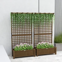 Outsunny Wood Planter with Trellis for Vine Climbing, Raised Garden Bed, Privacy Screen for Backyard, Patio, Deck, Coffee(m-9)