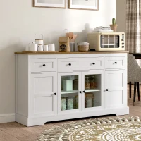 HOMCOM Sideboard Buffet Cabinet with Storage, Coffee Bar Cabinet with Glass Doors and Adjustable Shelves, Distressed White(m-9)