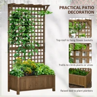 Outsunny Wood Planter with Trellis for Vine Climbing, Raised Garden Bed, Privacy Screen for Backyard, Patio, Deck, Coffee(m-4)