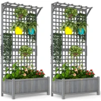 Outsunny Wood Planter with Trellis for Vine Climbing, Raised Garden Bed, Privacy Screen for Backyard, Patio, Deck, Dark Grey(m-11)