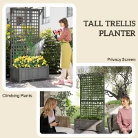 Outsunny Wood Planter with Trellis for Vine Climbing, Raised Garden Bed, Privacy Screen for Backyard, Patio, Deck, Dark Grey(m-4)