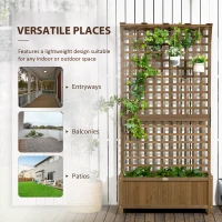 Outsunny Wood Planter with Trellis for Vine Climbing, Raised Garden Bed, Privacy Screen for Backyard, Patio, Deck, Coffee(m-6)