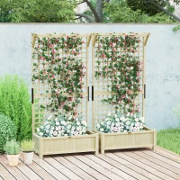 Outsunny Wood Planter with Trellis for Vine Climbing, Raised Garden Bed, Privacy Screen for Backyard, Patio, Deck, Natural Wood(m-10)