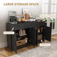 HOMCOM Sideboard Buffet Cabinet with Storage, Modern Coffee Bar Cabinet with 3 Drawers and Adjustable Shelves, Distressed Black(m-4)
