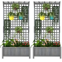 Outsunny Wood Planter with Trellis for Vine Climbing, Raised Garden Bed, Privacy Screen for Backyard, Patio, Deck, Dark Grey(m-2)