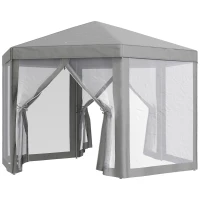 Outsunny Hexagon Party Tent, Patio Gazebo with Netting Mesh, Dark Grey(m-2)