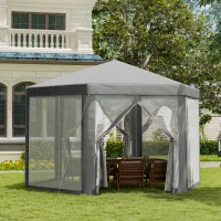 Outsunny Hexagon Party Tent, Patio Gazebo with Netting Mesh, Dark Grey(m-1)