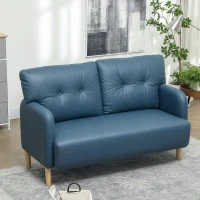 HOMCOM 58" 2 Seat Sofa, Modern Love Seats Furniture, Upholstered 2 Seater Couch, Solid Wood Frame, Navy Blue(m-8)