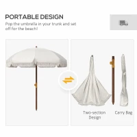 Outsunny 6.2' Beach Umbrella for Travel, Vent, Ruffles, Carry Bag, Portable Outdoor Umbrella for Garden, Light Grey(m-7)