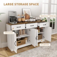 HOMCOM Sideboard Buffet Cabinet with Storage, Modern Coffee Bar Cabinet with 3 Drawers and Adjustable Shelves, Distressed White(m-4)