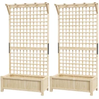Outsunny Wood Planter with Trellis for Vine Climbing, Raised Garden Bed, Privacy Screen for Backyard, Patio, Deck, Natural Wood(m-2)
