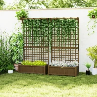 Outsunny Wood Planter with Trellis for Vine Climbing, Raised Garden Bed, Privacy Screen for Backyard, Patio, Deck, Coffee(m-8)
