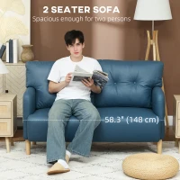 HOMCOM 58" 2 Seat Sofa, Modern Love Seats Furniture, Upholstered 2 Seater Couch, Solid Wood Frame, Navy Blue(m-4)