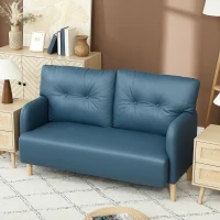 HOMCOM 58" 2 Seat Sofa, Modern Love Seats Furniture, Upholstered 2 Seater Couch, Solid Wood Frame, Navy Blue(m-7)