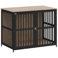 PawHut 39" Dog Crate Furniture w/ Anti-Chew Resistant Mesh, Anti-Escape Single Door, for Large Dogs, Walnut Brown(m-12)