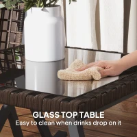 Outsunny 3 Pieces Rocking Bistro Set, Wicker Patio Furniture Set with Cushions and Glass Table for Porch, Balcony, Grey(m-7)