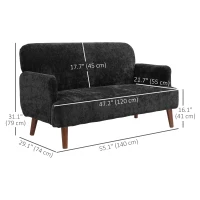 HOMCOM Velvet Feel Fabric 2 Seater Sofa, Small Sofa Loveseat with 8.3" Thick Padding and Wood Legs, Black(m-3)