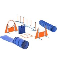 PawHut 10 PCs Dog Agility Training Equipment Set Outdoor Indoor, Dog Agility Course Backyard Set with 2 Tunnels, Weave Poles(m-11)