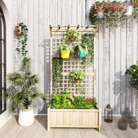 Outsunny Wood Planter with Trellis for Vine Climbing, Raised Garden Bed, Privacy Screen for Backyard, Patio, Deck, Natural Wood(m-1)